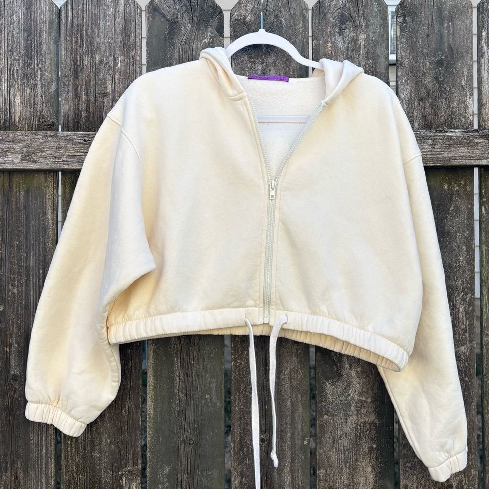 Jac Parker Pale Yellow Cropped‎ Zipped Hoodie Small